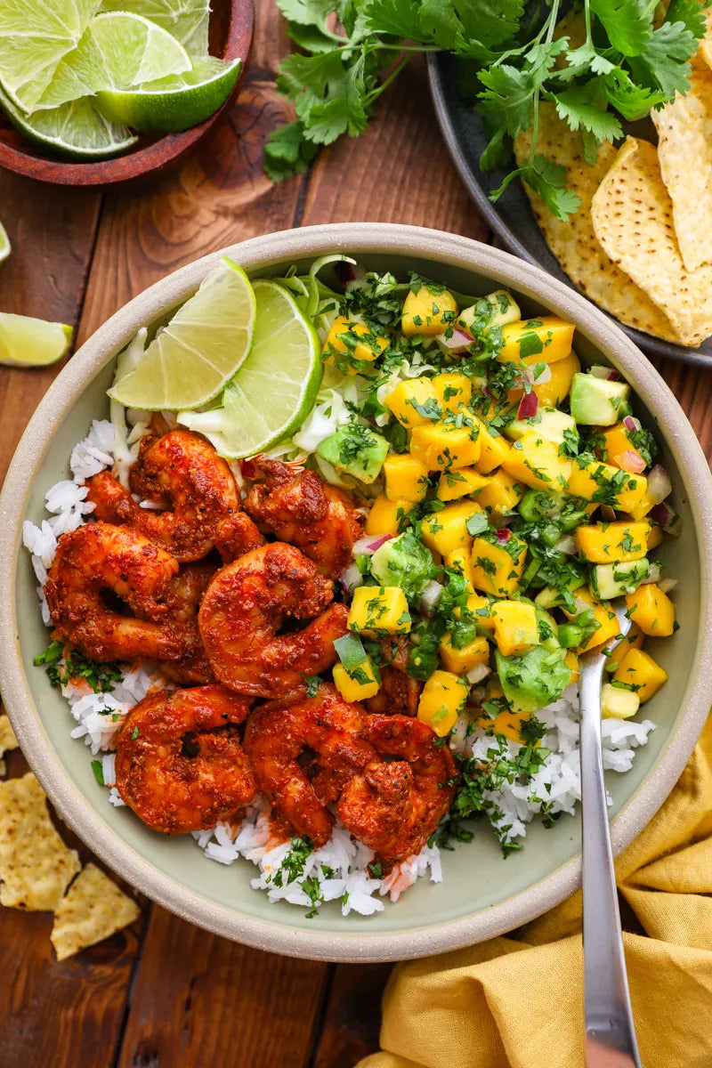 Blackened Shrimp Bowls with Mango Avocado Salsa