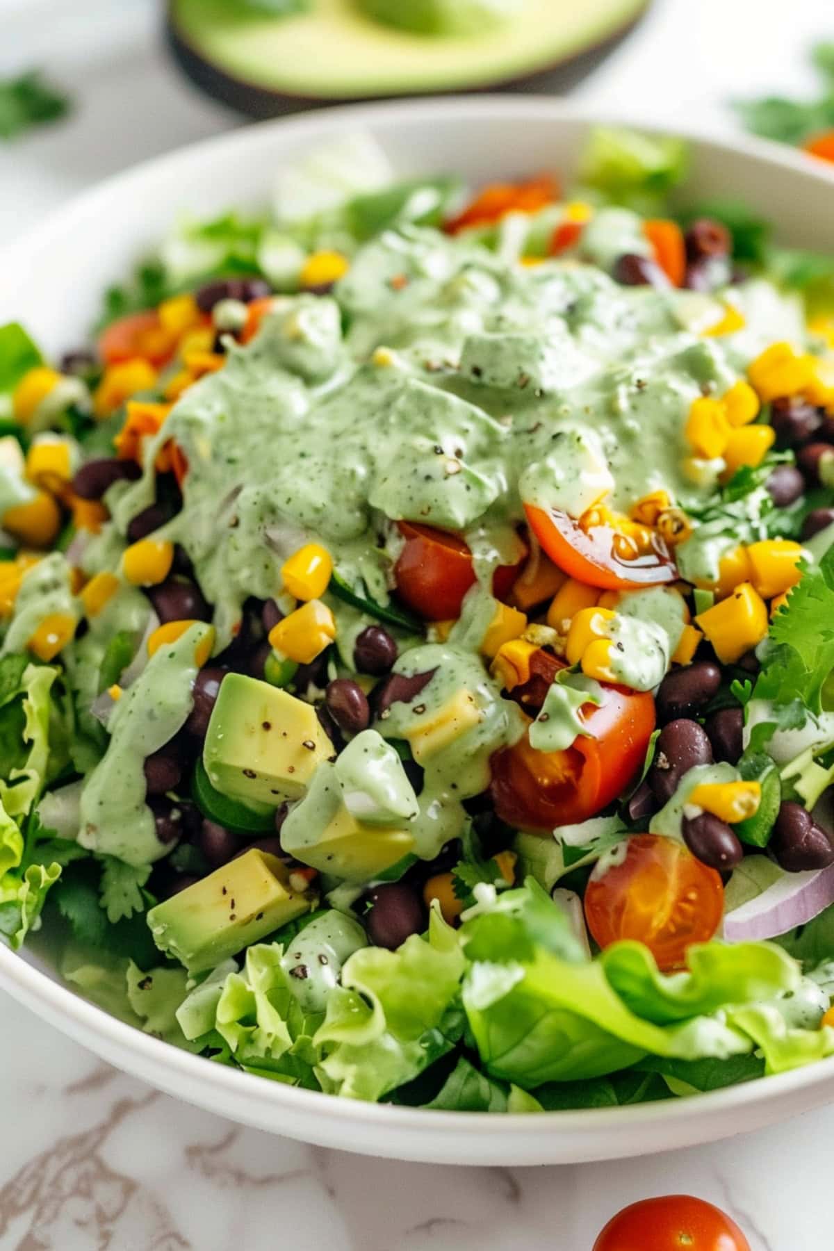 High-Protein Santa Fe Chicken Salad with Creamy Cilantro Lime Dressing