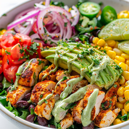 High-Protein Santa Fe Chicken Salad with Creamy Cilantro Lime Dressing