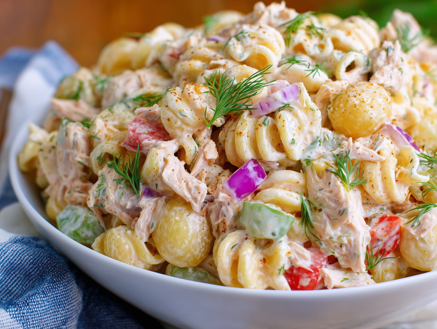 Mediterranean Lemon Dill Tuna Protein Pasta Salad