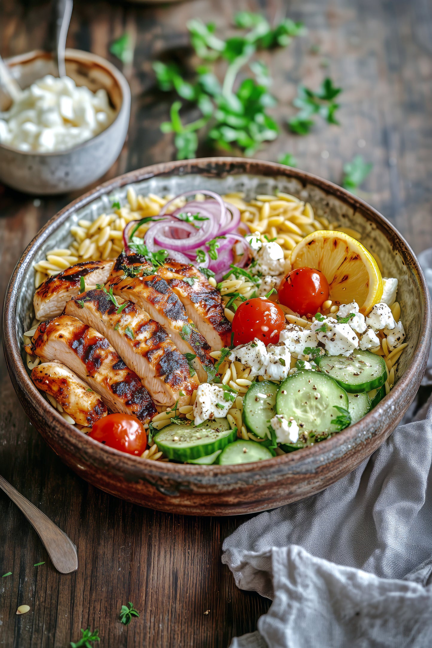 Lemon Chicken Orzo Protein Bowl
