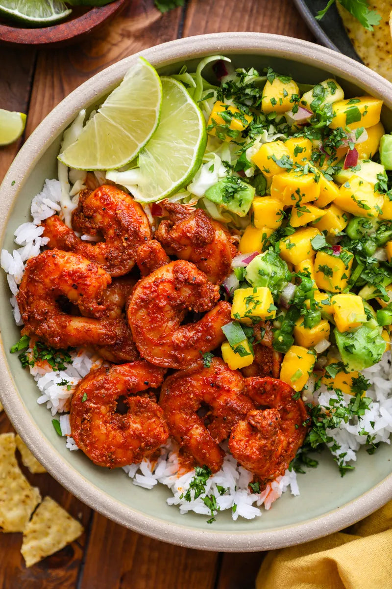 Blackened Shrimp Bowls with Mango Avocado Salsa