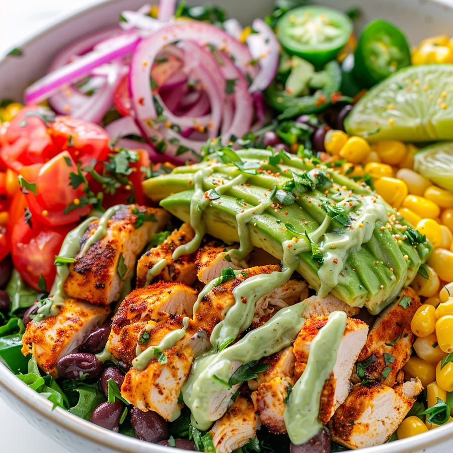 High-Protein Santa Fe Chicken Salad with Creamy Cilantro Lime Dressing