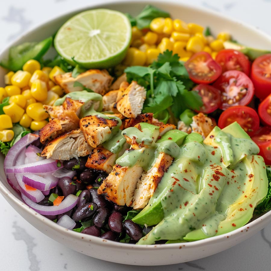 High-Protein Santa Fe Chicken Salad with Creamy Cilantro Lime Dressing