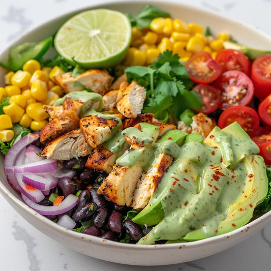 High-Protein Santa Fe Chicken Salad with Creamy Cilantro Lime Dressing